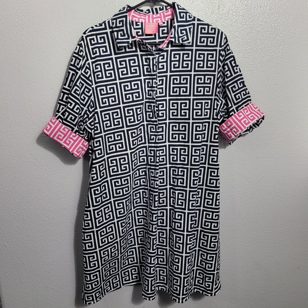 Just Donny Pink and Navy Patterned Shirt Dress